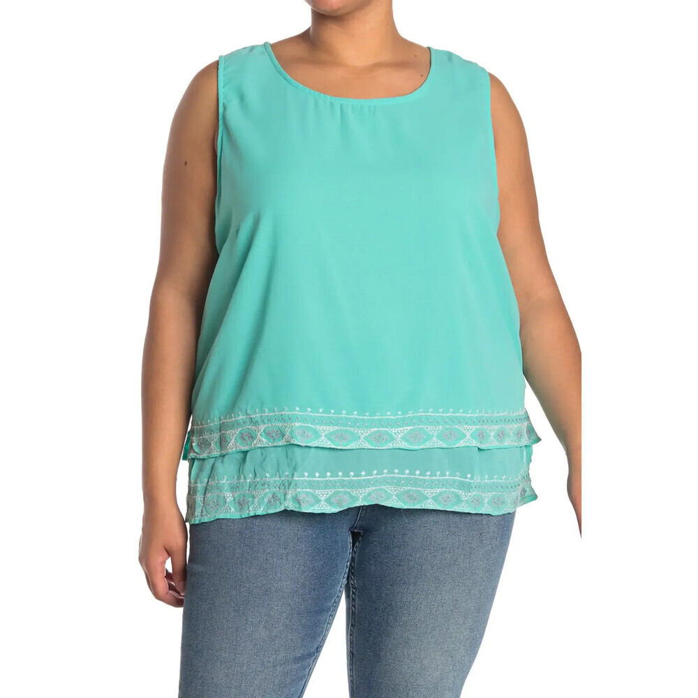 Forgotten Grace Embroidered Detail Sleeveless Tank In Pastel Green Plus Size 2X